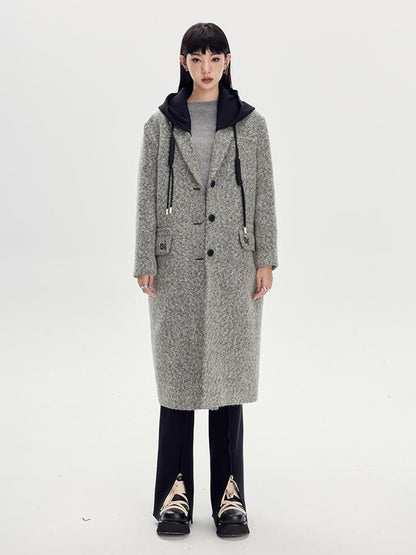 DIDDI MODA Detachable Hood Wool Blend Trench Coat