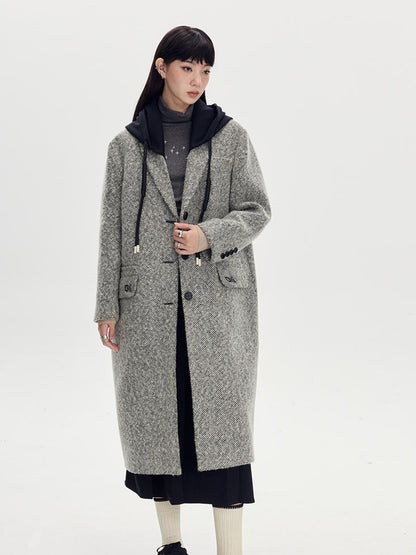 DIDDI MODA Detachable Hood Wool Blend Trench Coat
