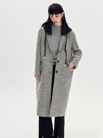 DIDDI MODA Detachable Hood Wool Blend Trench Coat