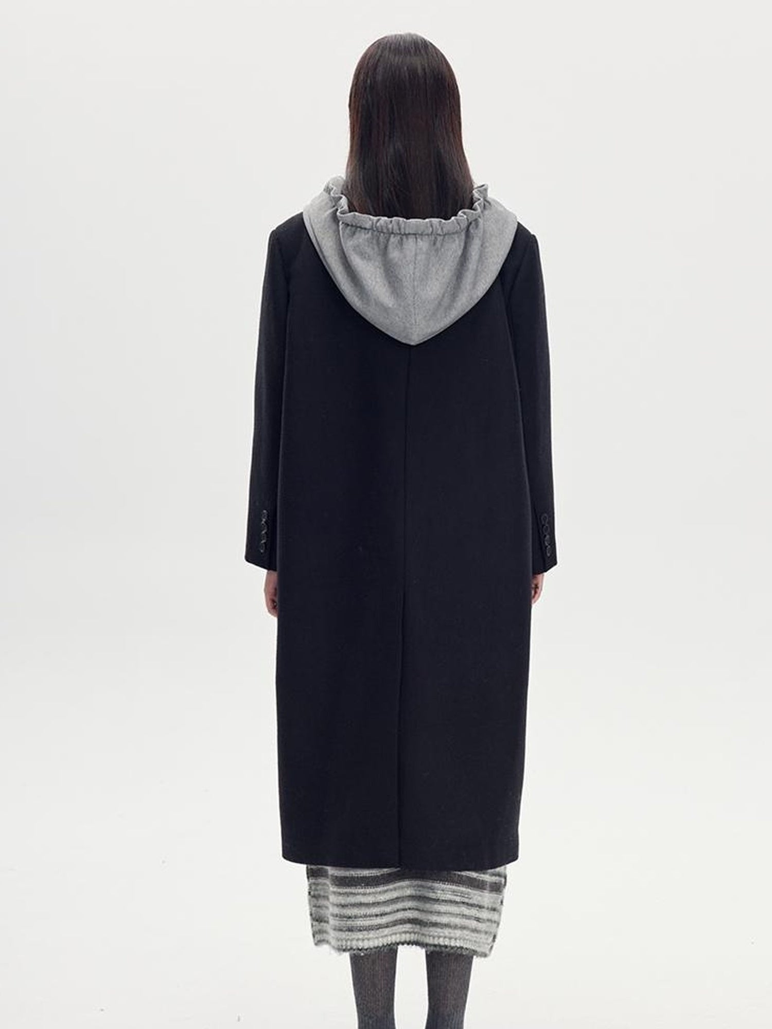 DIDDI MODA Detachable Hood Wool Blend Trench Coat Casual Chic Oversized Blazer