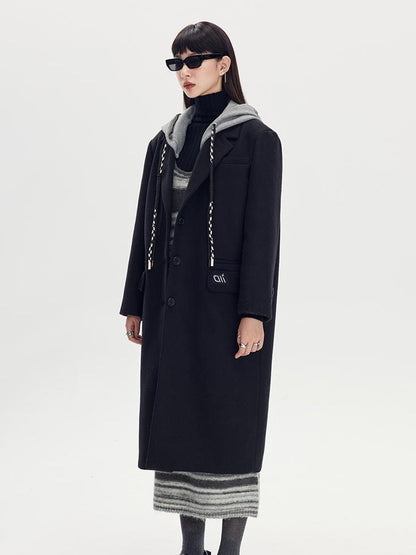 DIDDI MODA Detachable Hood Wool Blend Trench Coat Casual Chic Oversized Blazer