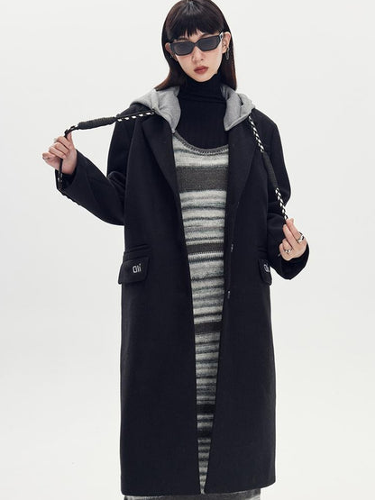 DIDDI MODA Detachable Hood Wool Blend Trench Coat Casual Chic Oversized Blazer