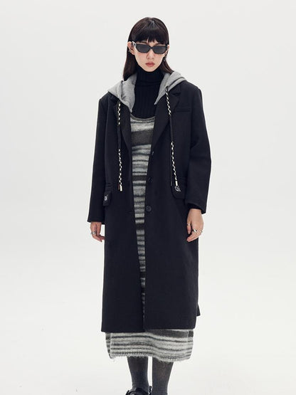 DIDDI MODA Detachable Hood Wool Blend Trench Coat Casual Chic Oversized Blazer