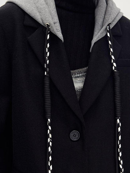 DIDDI MODA Detachable Hood Wool Blend Trench Coat Casual Chic Oversized Blazer