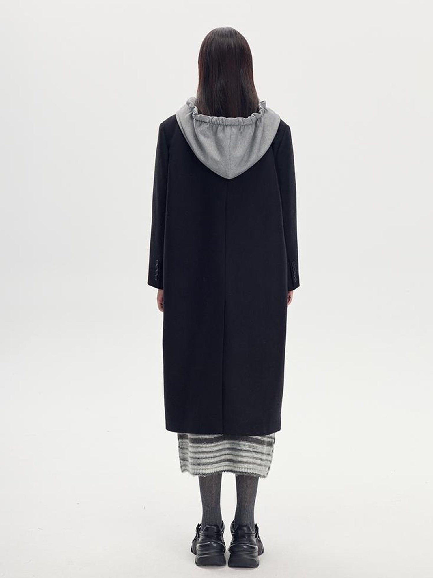 DIDDI MODA Detachable Hood Wool Blend Trench Coat Casual Chic Oversized Blazer