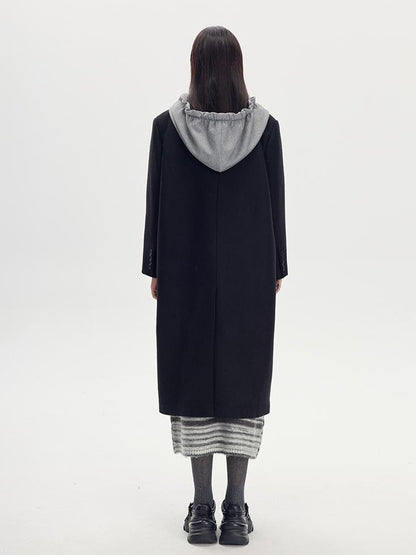 DIDDI MODA Detachable Hood Wool Blend Trench Coat Casual Chic Oversized Blazer