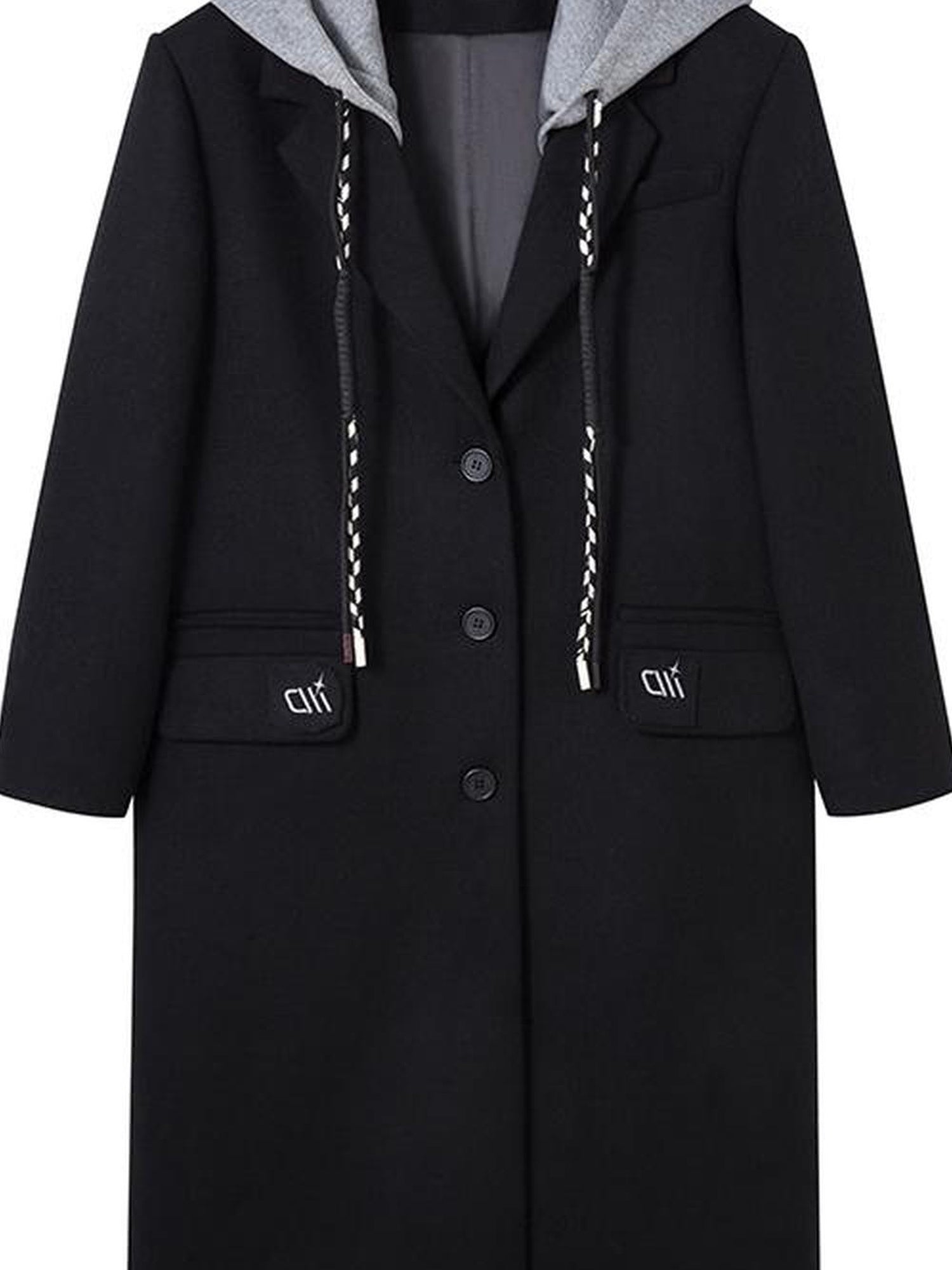 DIDDI MODA Detachable Hood Wool Blend Trench Coat Casual Chic Oversized Blazer
