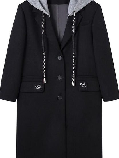 DIDDI MODA Detachable Hood Wool Blend Trench Coat Casual Chic Oversized Blazer