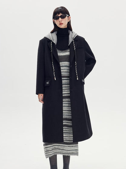 DIDDI MODA Detachable Hood Wool Blend Trench Coat Casual Chic Oversized Blazer