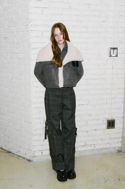 DIDDI MODA Detachable Reversible Faux Leather Shearling Coat With Oversized Collar