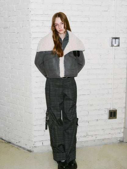 Detachable Reversible Faux Leather Shearling Coat With Oversized Collar
