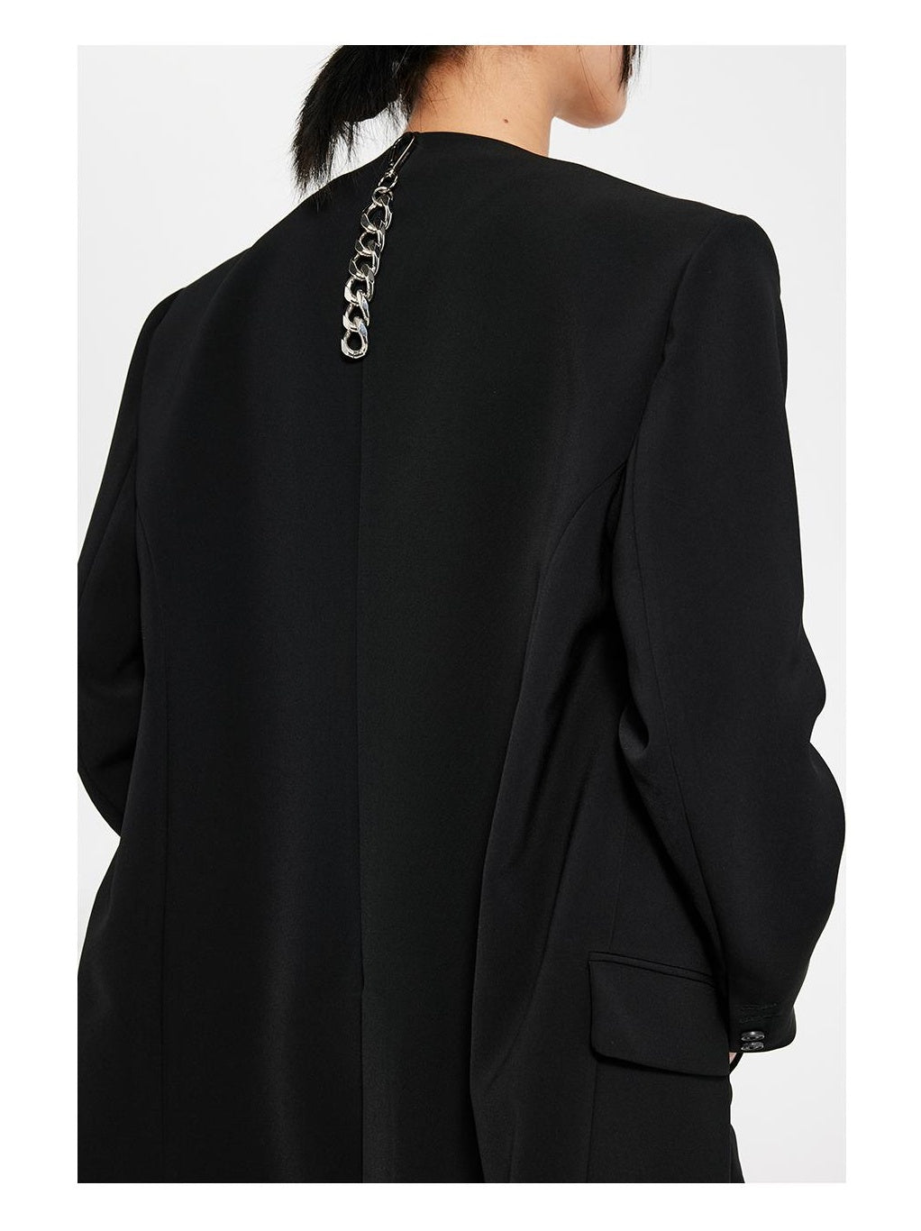 Detachable Strap Collarless Wide-Shoulder Single-Breast Blazer