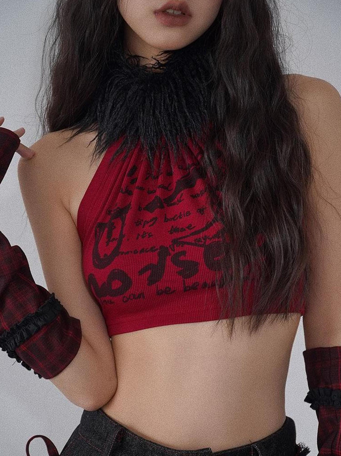 WSW WUSHENWU Detachable Two Way Sling Vest With Faux Fur Collar