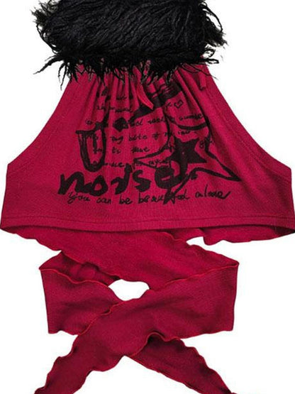 WSW WUSHENWU Detachable Two Way Sling Vest With Faux Fur Collar