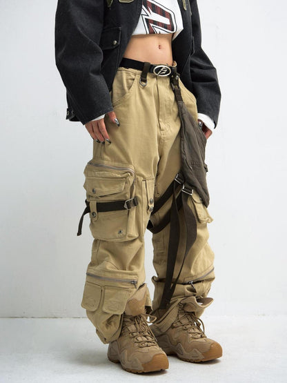 Peoplesense Detachable Utility Cargo Pants Loose Fit Cotton Khaki AW24
