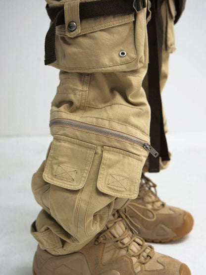 Peoplesense Detachable Utility Cargo Pants Loose Fit Cotton Khaki AW24