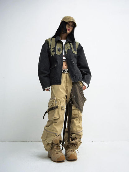 Peoplesense Detachable Utility Cargo Pants Loose Fit Cotton Khaki AW24