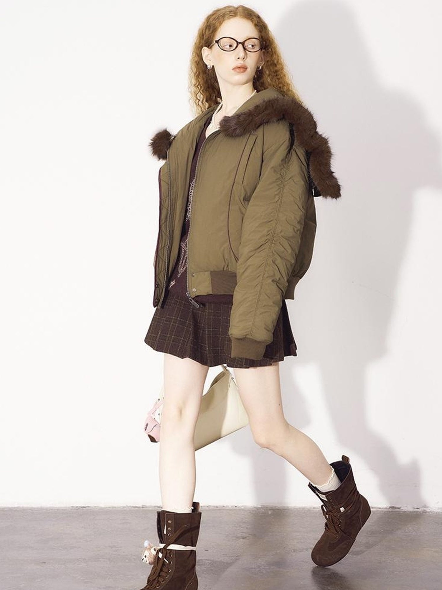 DIDDI MODA Detachable Zip Cape Hooded Short Puffer Jacket