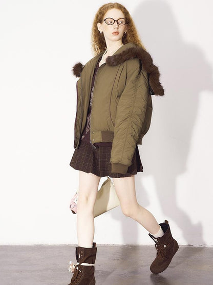 DIDDI MODA Detachable Zip Cape Hooded Short Puffer Jacket