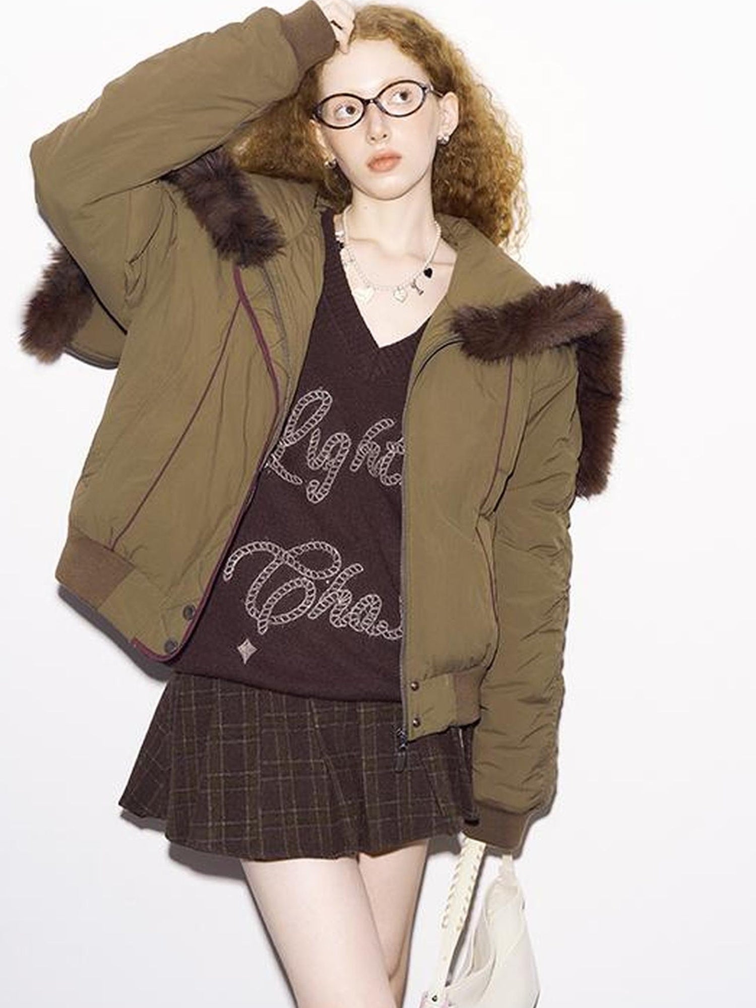 DIDDI MODA Detachable Zip Cape Hooded Short Puffer Jacket