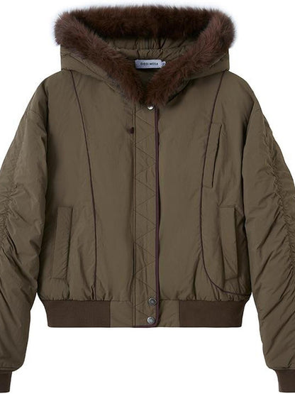 DIDDI MODA Detachable Zip Cape Hooded Short Puffer Jacket