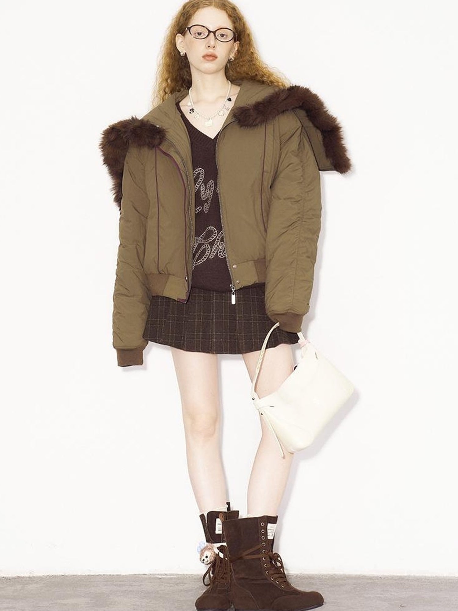 DIDDI MODA Detachable Zip Cape Hooded Short Puffer Jacket