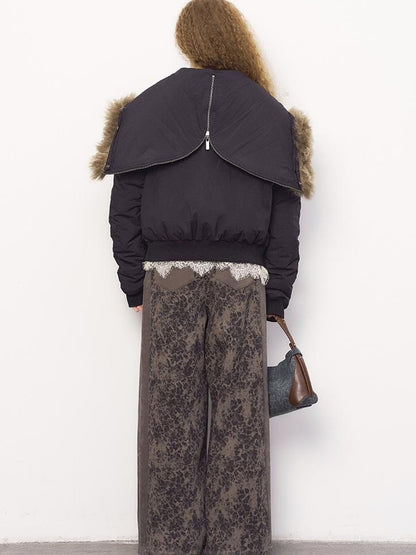 DIDDI MODA Detachable Zip Cape Hooded Short Puffer Jacket