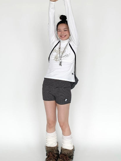 Devil Print Thermal Layered Leggings with Anti-Slip Shorts Pants