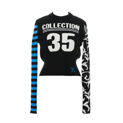Digital Jacquard Blue Black Wool Blend Sweater