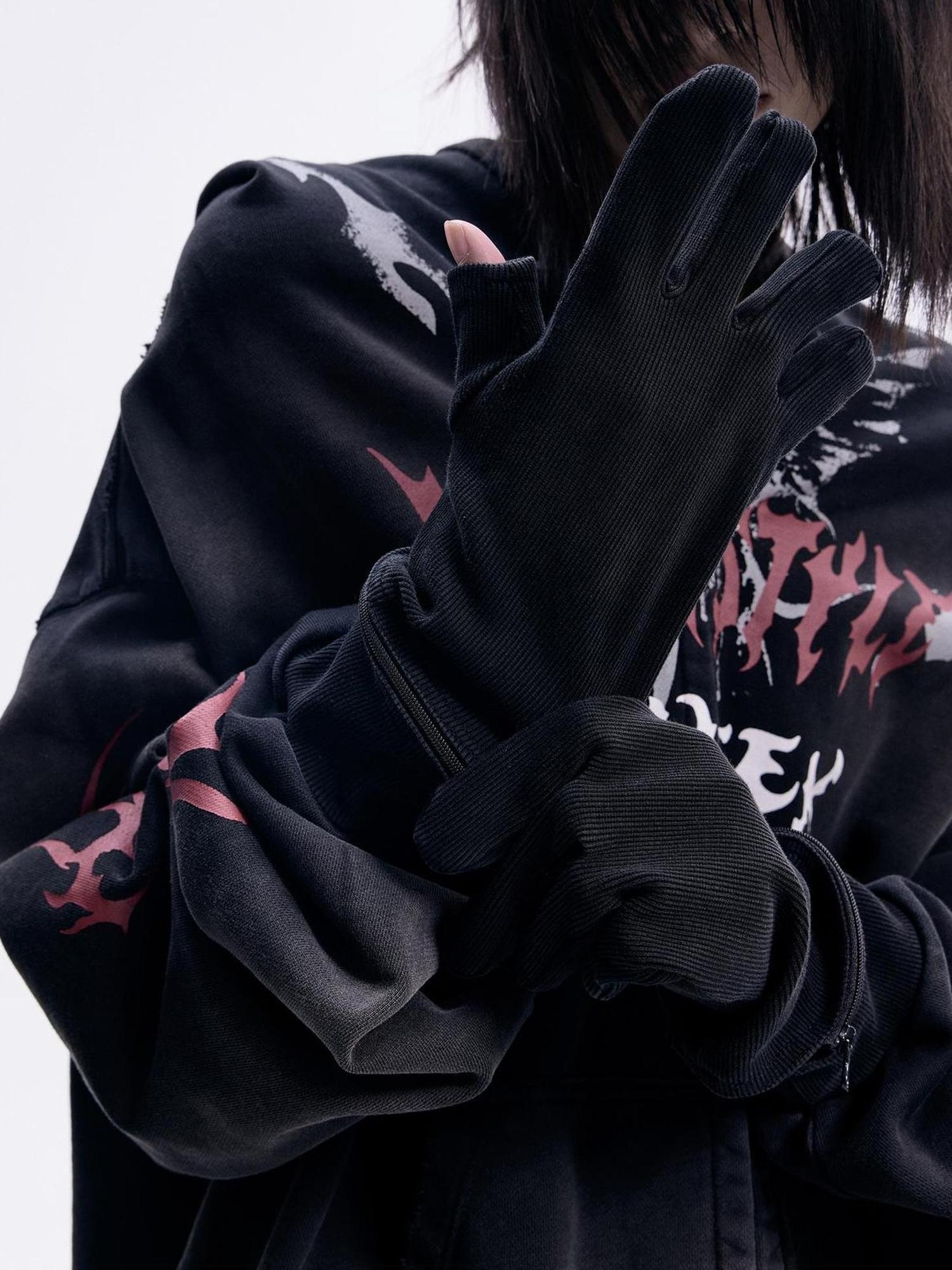 Peoplesense Dirty Dye Mask Detachable Glove Hooded Cotton Sweatshirt