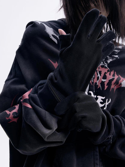 Peoplesense Dirty Dye Mask Detachable Glove Hooded Cotton Sweatshirt