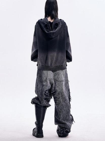 Peoplesense Dirty Dye Mask Detachable Glove Hooded Cotton Sweatshirt