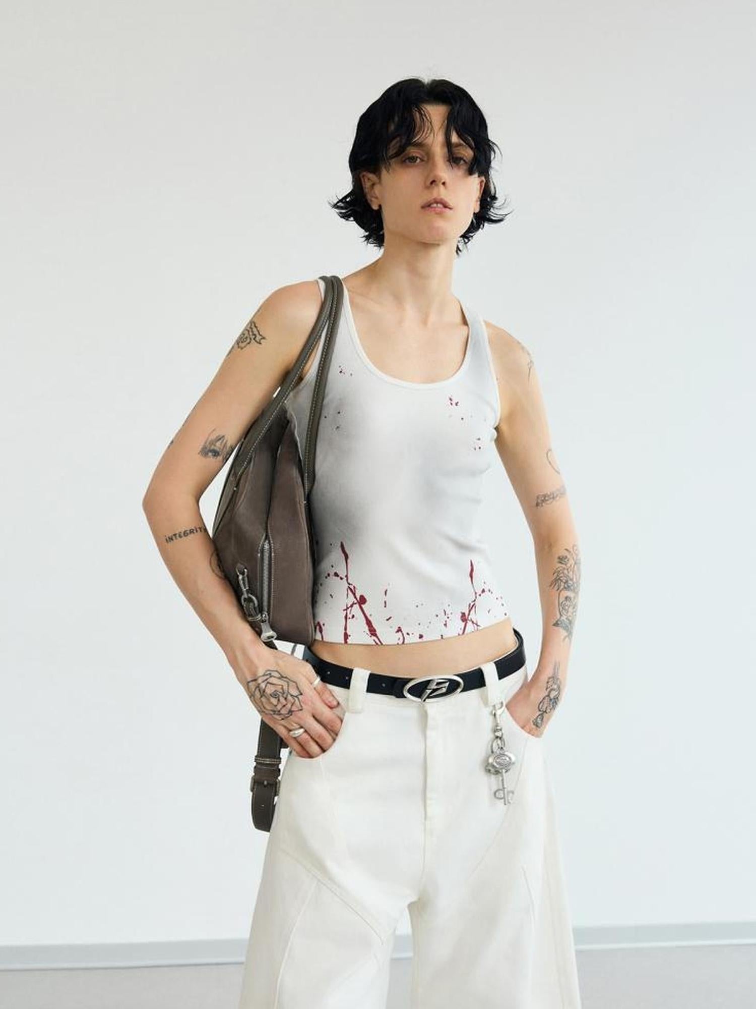 Peoplesense Dirty Dyed Splash Print Slim Vest