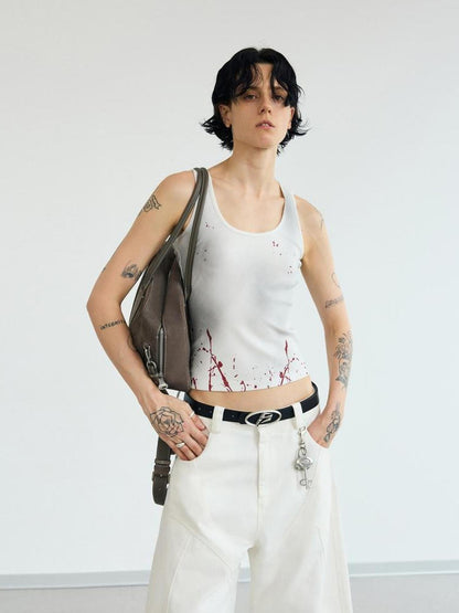 Peoplesense Dirty Dyed Splash Print Slim Vest