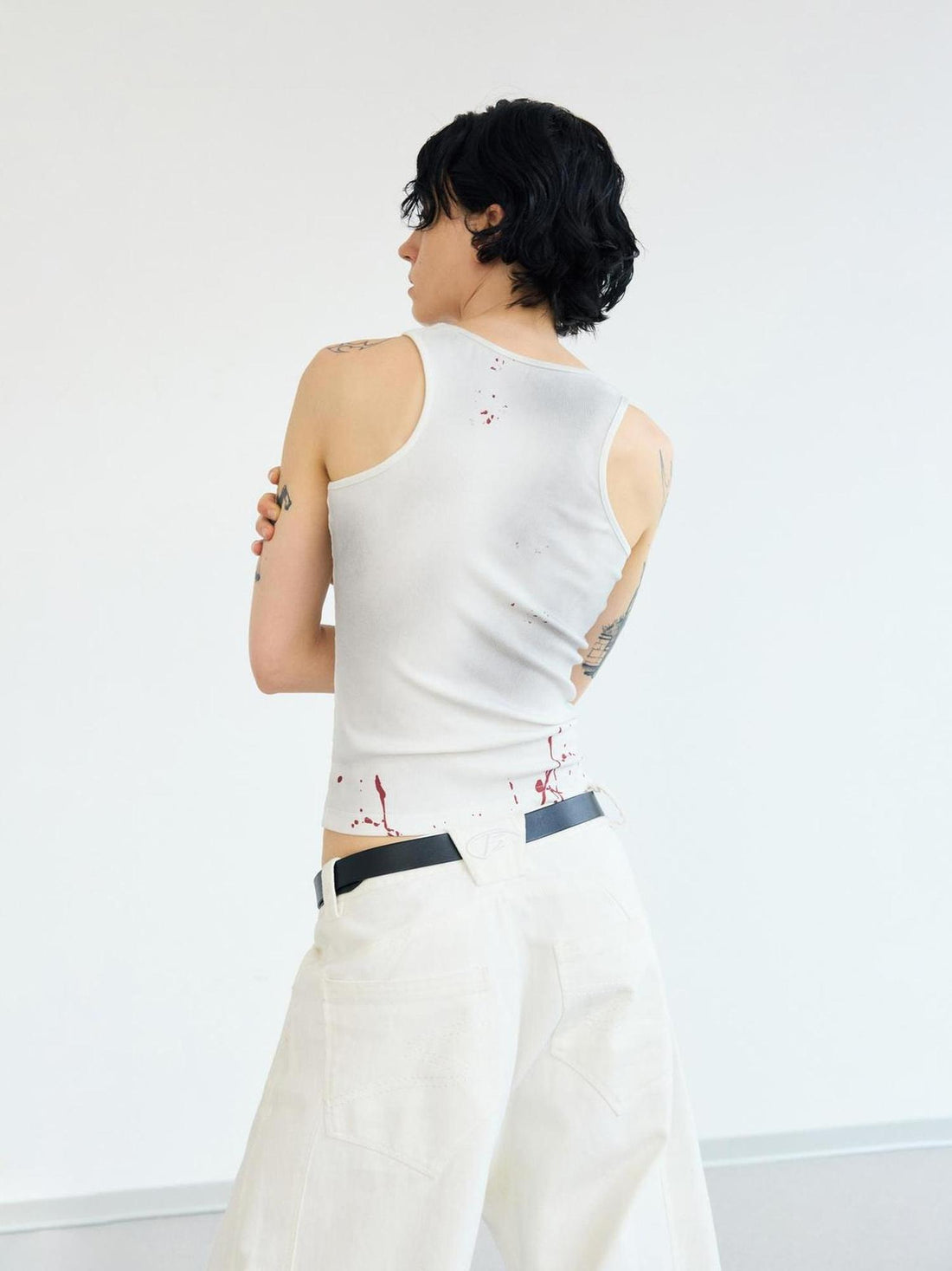 Peoplesense Dirty Dyed Splash Print Slim Vest