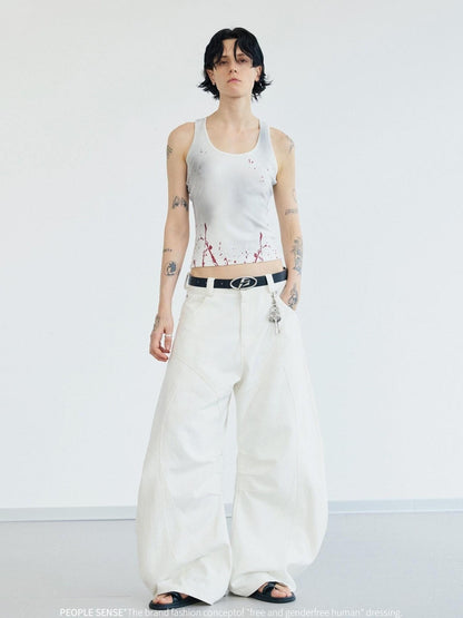 Peoplesense Dirty Dyed Splash Print Slim Vest