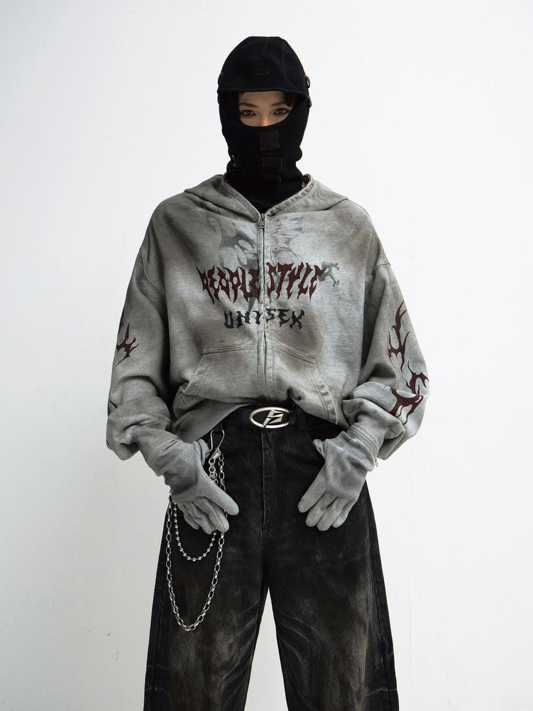 Peoplesense Dirty Wash Detachable Hoodie Distressed Oversized Sweatshirt