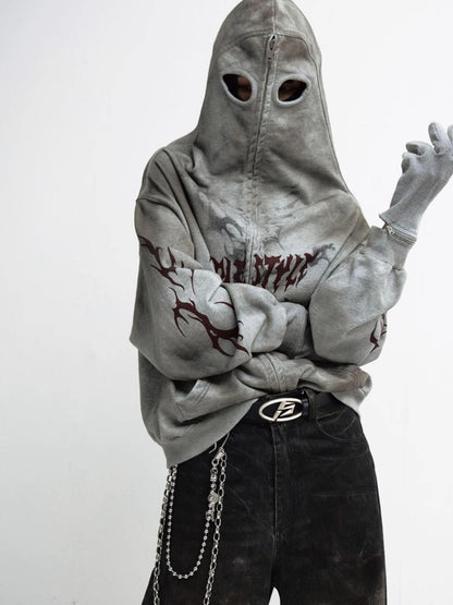 Peoplesense Dirty Wash Detachable Hoodie Distressed Oversized Sweatshirt
