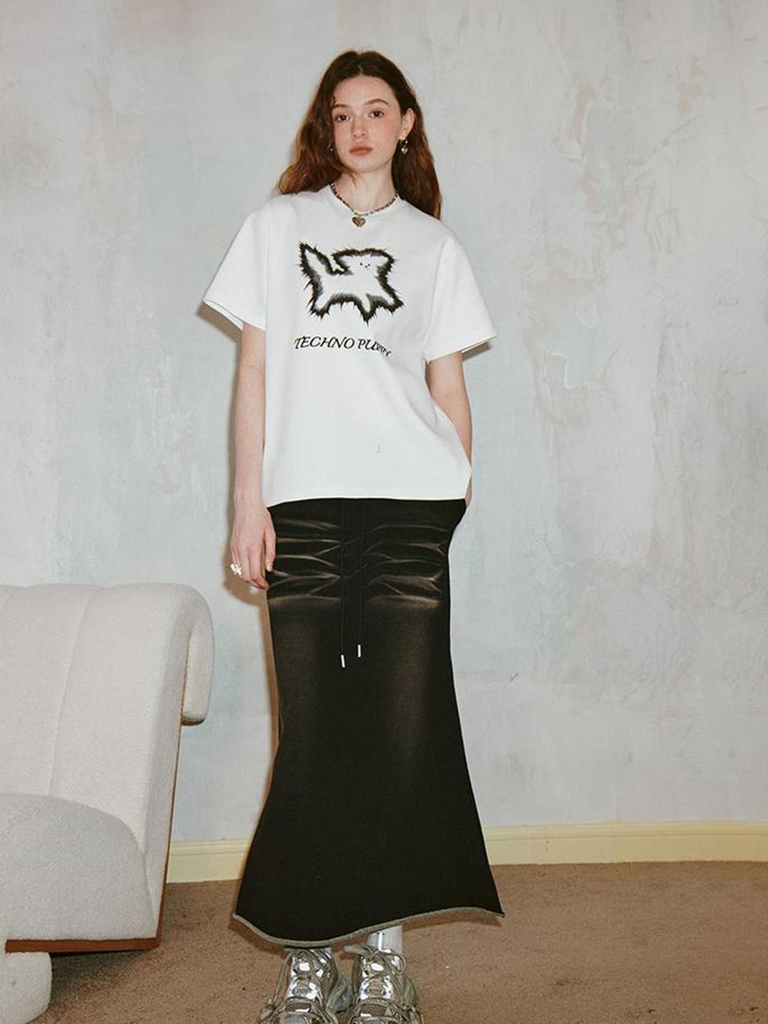 DIDDI MODA Distressed Knit Fishtail Skirt Post Apocalyptic Washed Denim