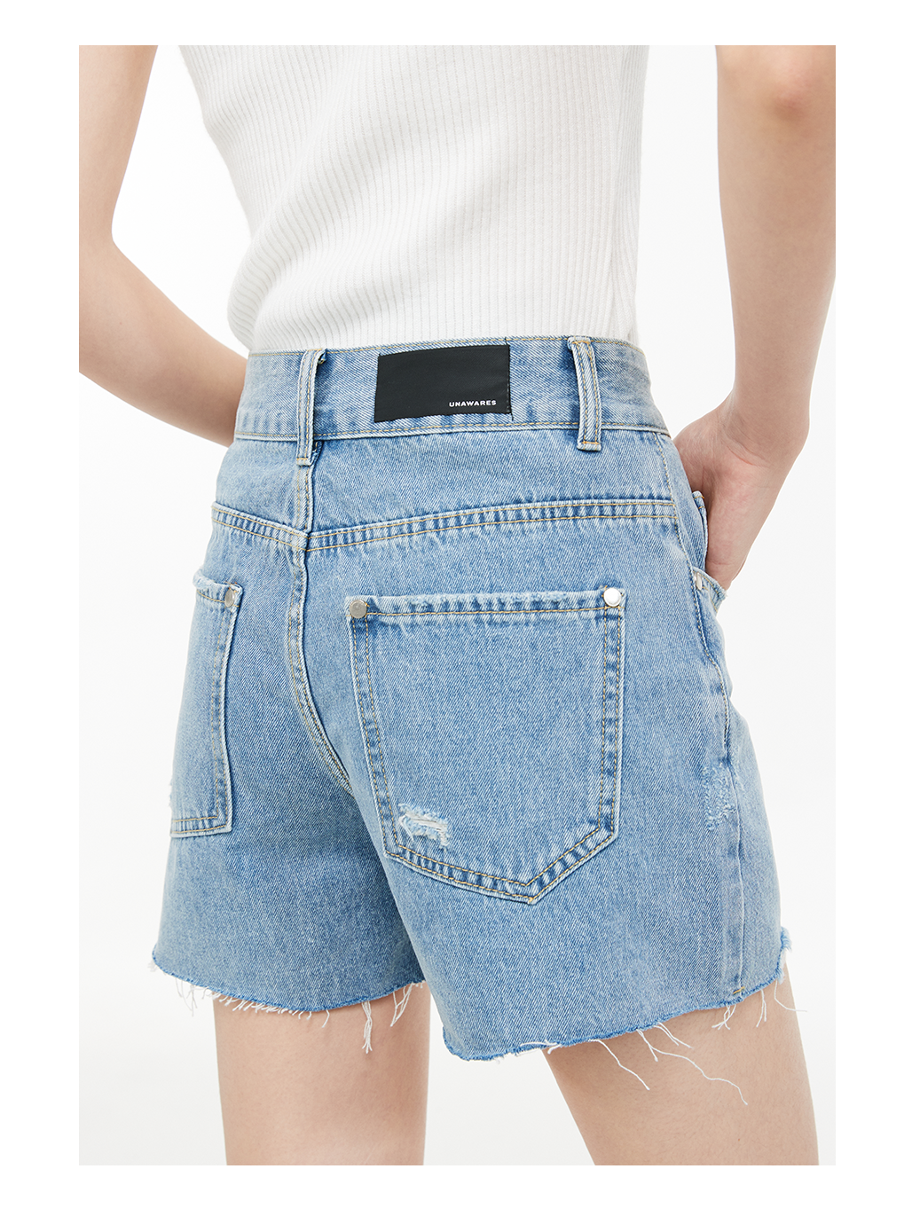 Distressed Zipper Denim Shorts