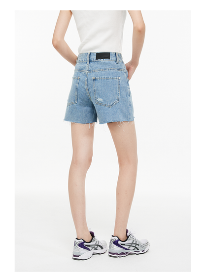 Distressed Zipper Denim Shorts