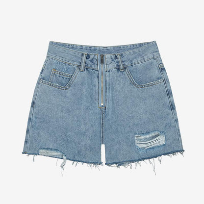 Distressed Zipper Denim Shorts