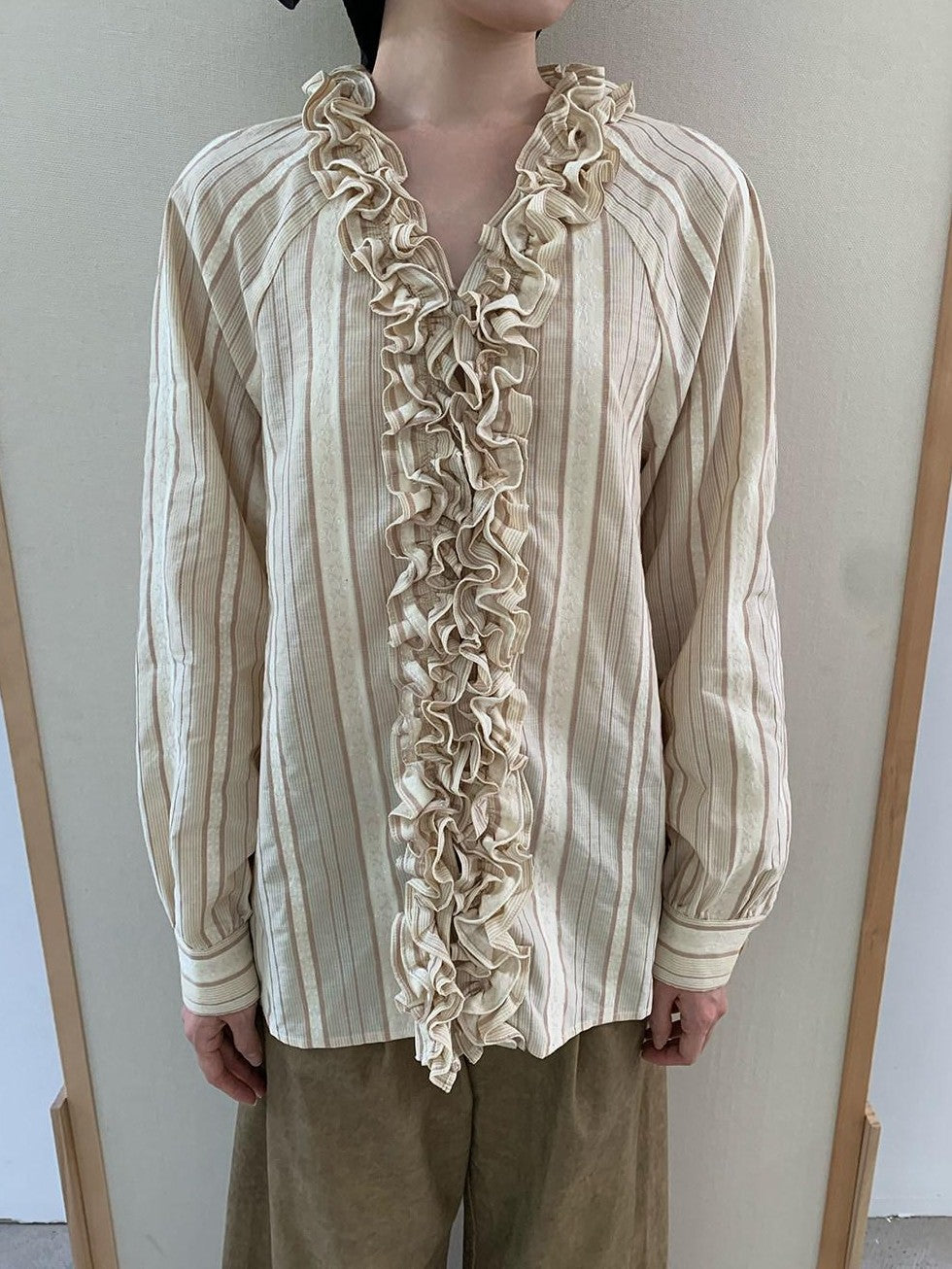 Dorydory 3d Lace Striped Lettuce Edge Ruffle Mandarin Collar Chinese Style Women&