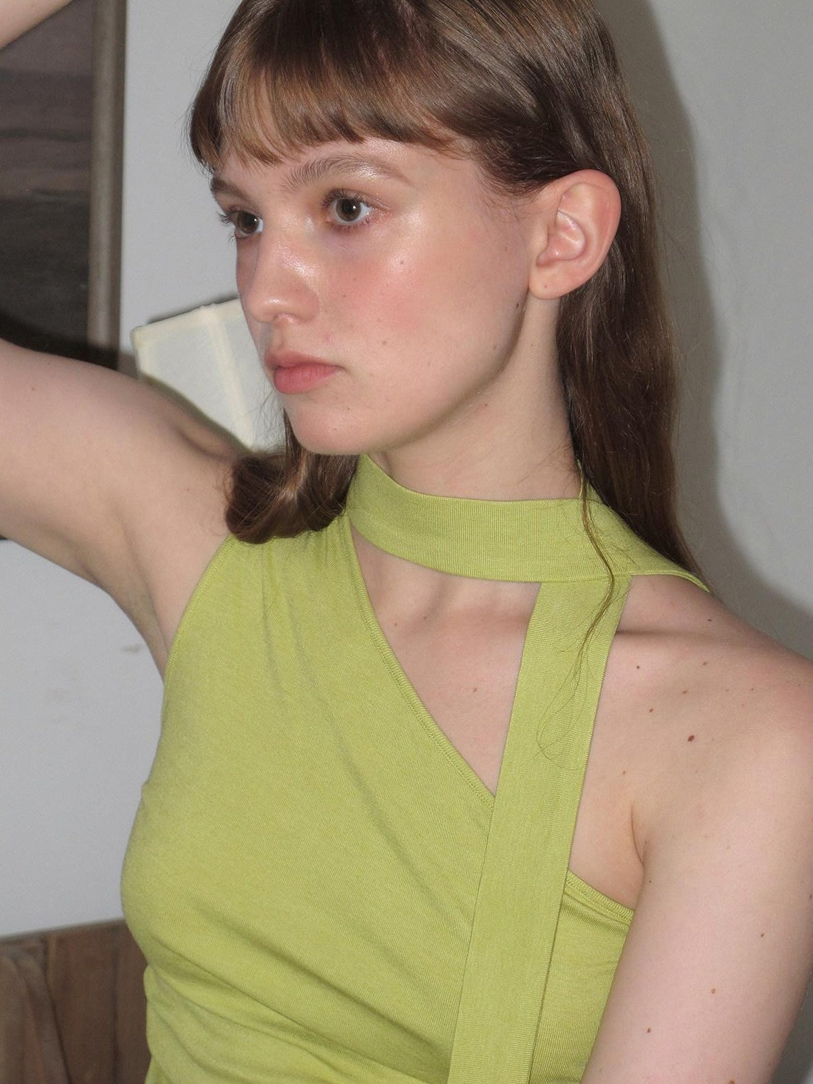 Dorydory Asymmetric One Shoulder Halter Ribbon Slim Fit Women&