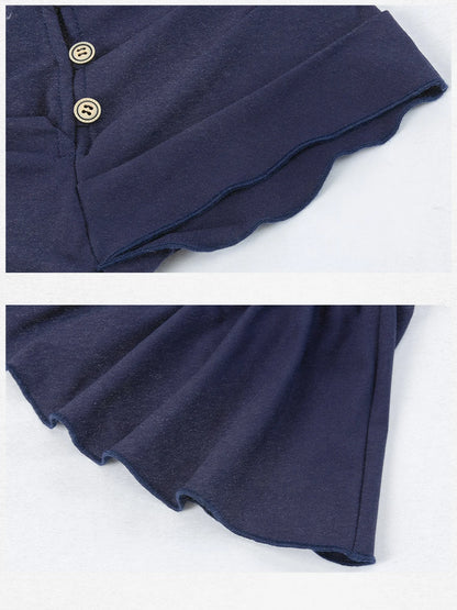 Asymmetrical Placket Tuck Detail Tee With Flounced Hem