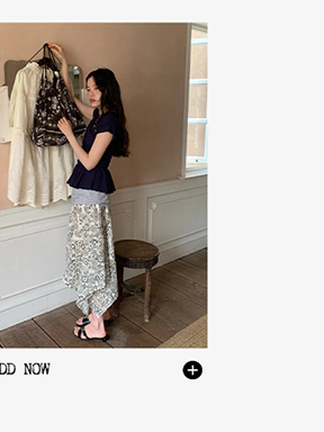 Asymmetrical Placket Tuck Detail Tee With Flounced Hem