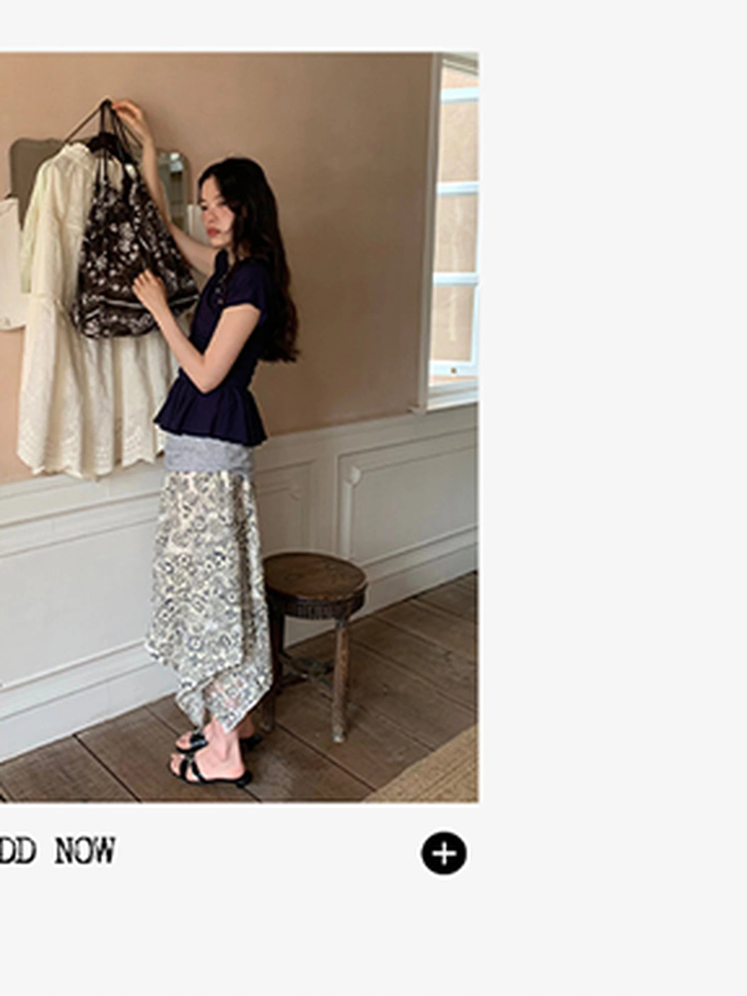 Asymmetrical Placket Tuck Detail Tee With Flounced Hem