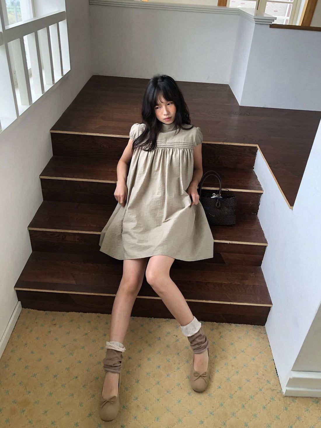 Dorydory Babydoll Puff Sleeve Loose Shirtdress Women&