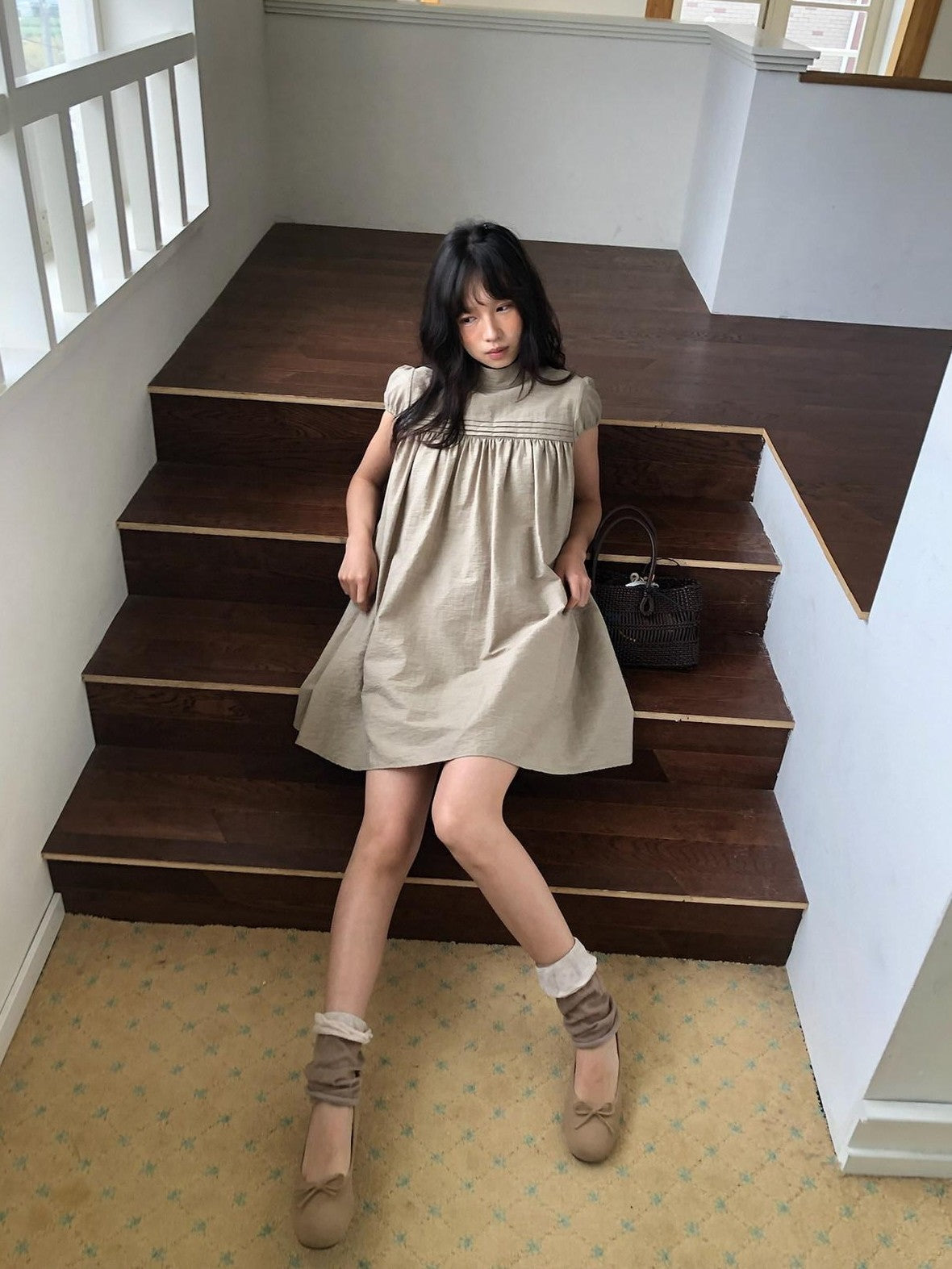 Dorydory Babydoll Puff Sleeve Loose Shirtdress Women&