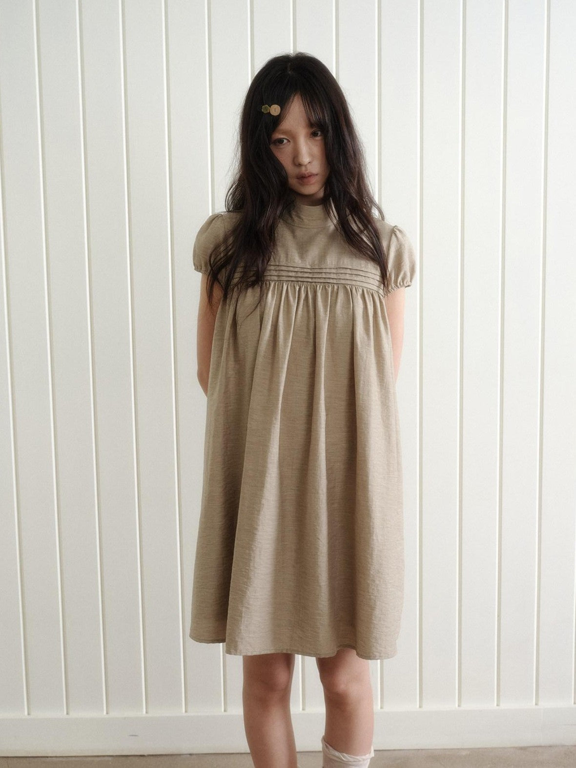 Dorydory Babydoll Puff Sleeve Loose Shirtdress Women&